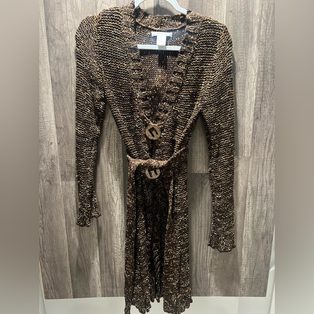 Vertigo Paris Women's Embellished Brown  Knit Cardigan Sweater Size M EUC